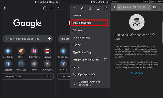 Duyệt web bằng chế độ ẩn danh