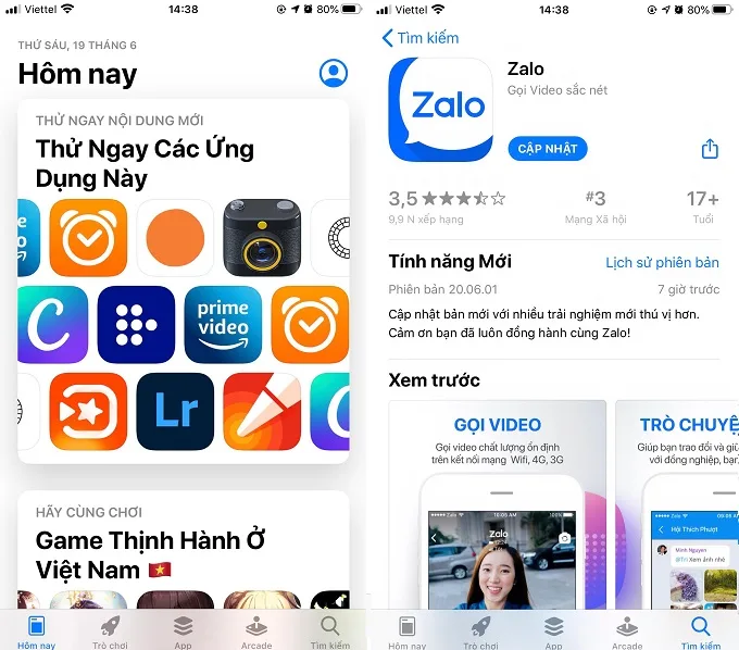 Cập nhật ứng dụng mới nhất