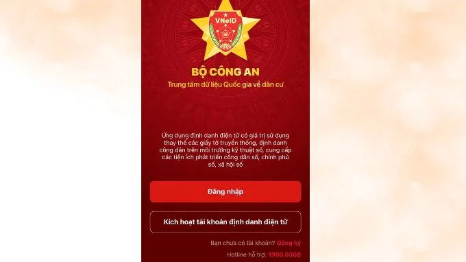 Đăng nhập vào ứng dụng Vneid