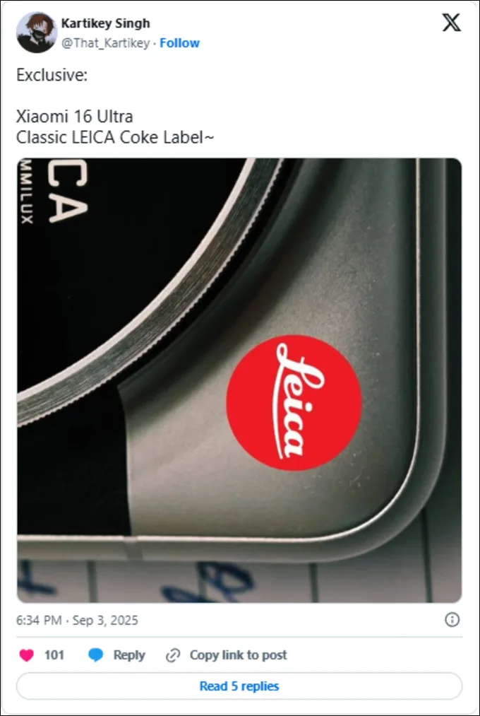 Xiaomi 16 Ultra sẽ có camera với logo Leica nổi bật