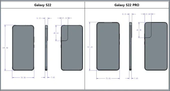 Sơ đồ thiết kế Samsung S22 và S22 Plus: Sự khác biệt với phiên bản Ultra