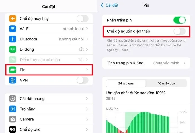 Bật chế độ nguồn điện thấp