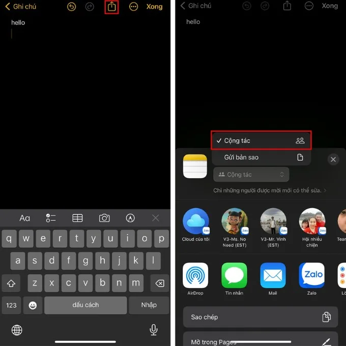 Cách chỉnh sửa file ghi chú cùng lúc trên iPhone