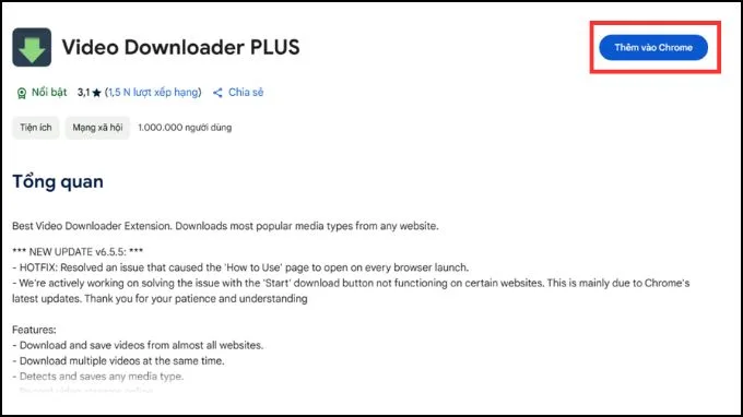 Thêm tiện ích Video Downloader Plus vào Chrome