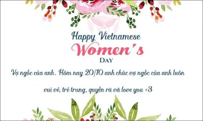 Mẫu thiệp chúc mừng 20/10 tặng vợ