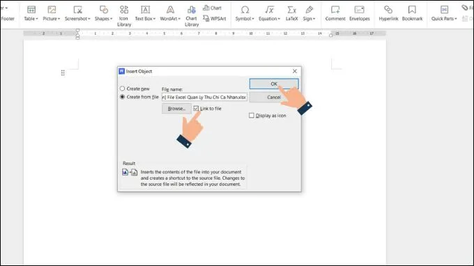 Cách chèn bảng Excel vào Word bằng lệnh Insert