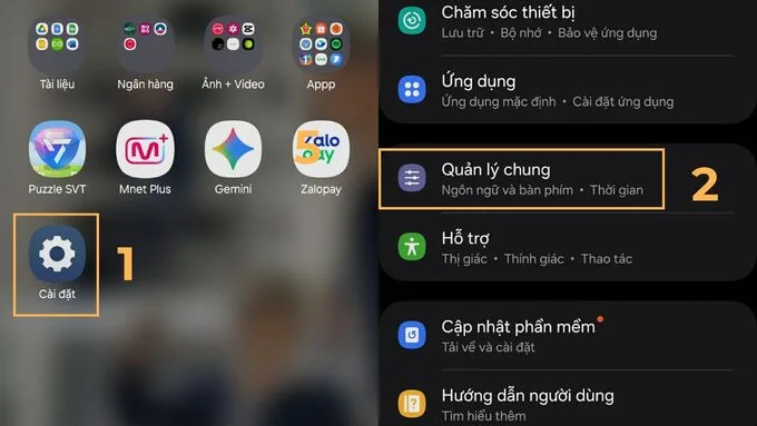Mở Cài đặt và chọn Quản lý chung