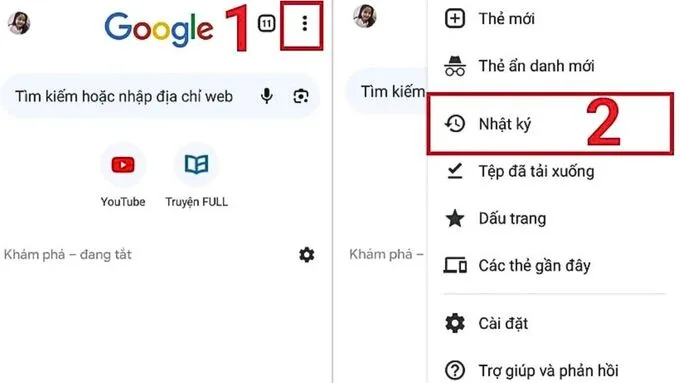 Xoá dữ liệu duyệt web bước 1