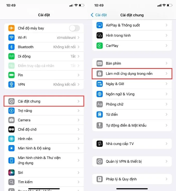 Tắt ứng dụng chạy ngầm iPhone trong Cài đặt