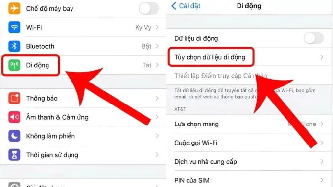 Truy cập mục Cài đặt và chọn Di động