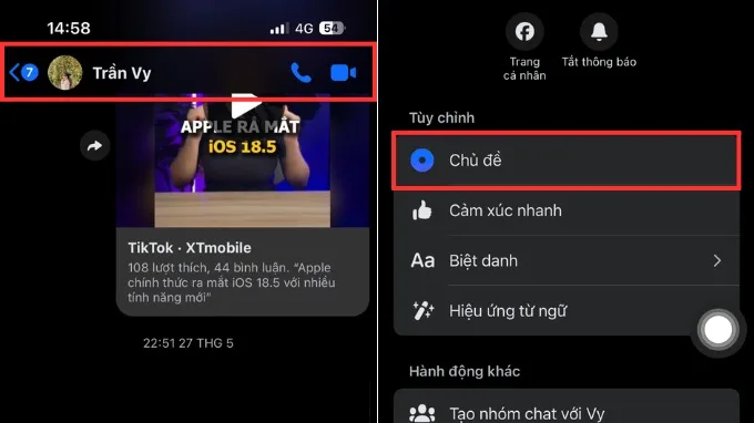 Cách đổi hình nền Messenger thành ảnh trên điện thoại