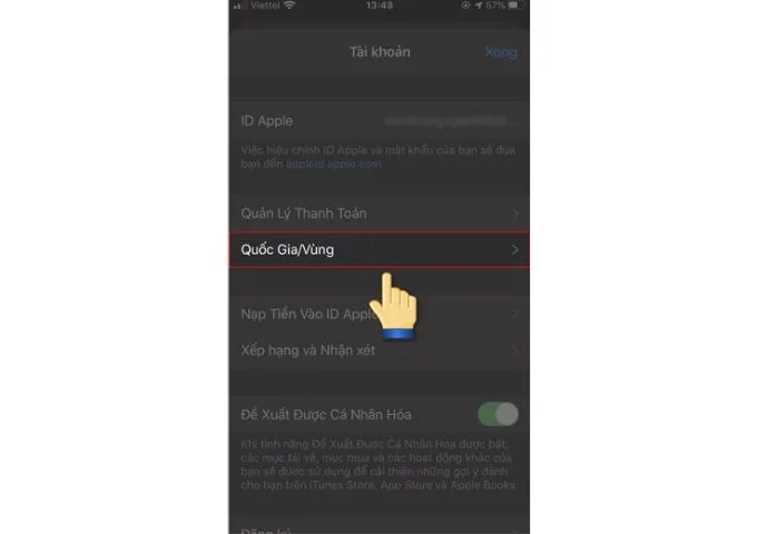 Bước 4 chuyển vùng trực tiếp trên App Store
