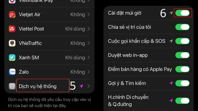 Bật Cài đặt múi giờ