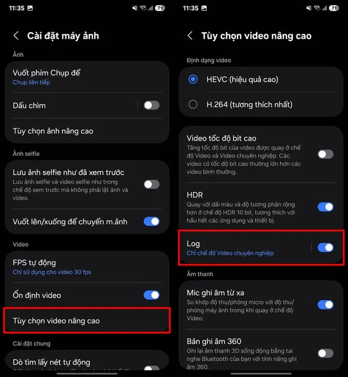 Cách quay video LOG trên điện thoại Samsung