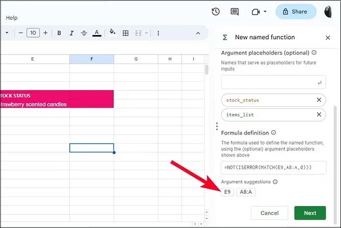 Cách tạo hàm được đặt tên trong Google Sheets trên trình duyệt web