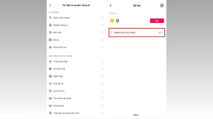 Bước 2 rút tiền trên TikTok về tài khoản ngân hàng
