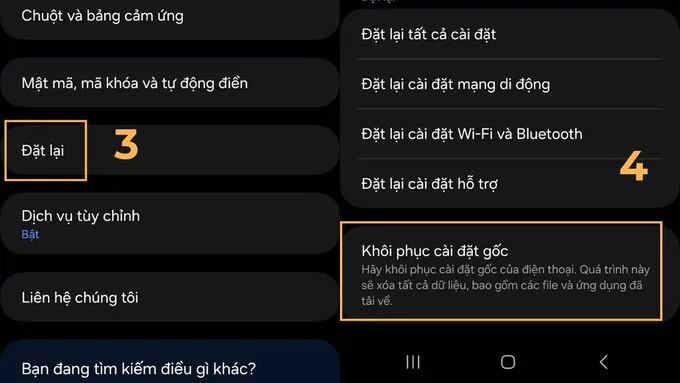 Kéo xuống và chọn Khôi phục Cài đặt gốc