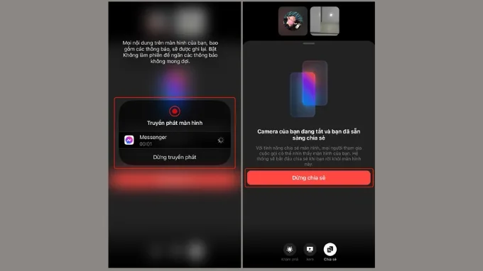 Bước 3 chia sẻ màn hình qua Messenger trên điện thoại