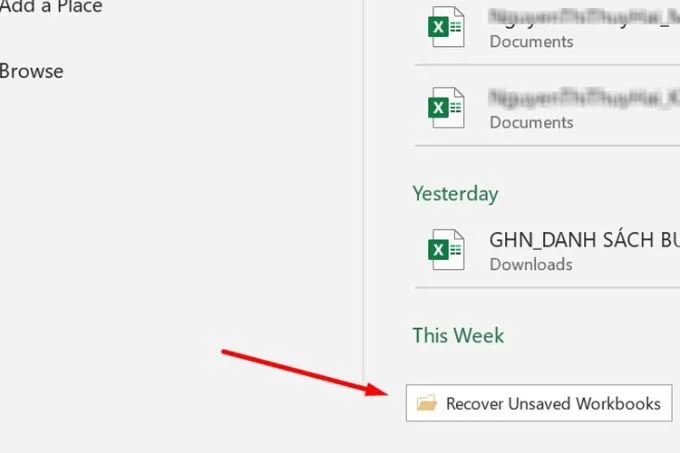 Cách lấy lại tệp Excel chưa kịp lưu
