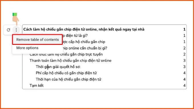 Cách xóa mục lục trên Google Docs
