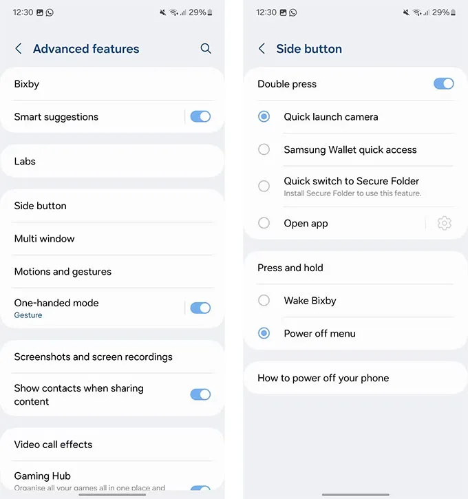 Tùy chỉnh nút bên của Galaxy A15 5G