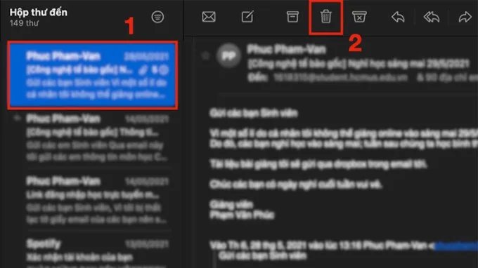 Xóa thư cũ và thư rác