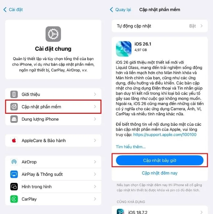 Cập nhật phiên bản iOS mới nếu có sẵn