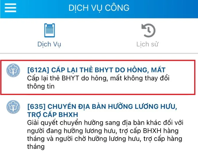 Bước 3 làm lại thẻ BHYT qua ứng dụng VssID