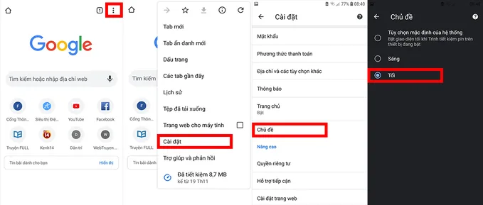 Kích hoạt chế độ nền tối trên Google Chrome là một trong những mẹo dùng chrome trên điện thoại Android