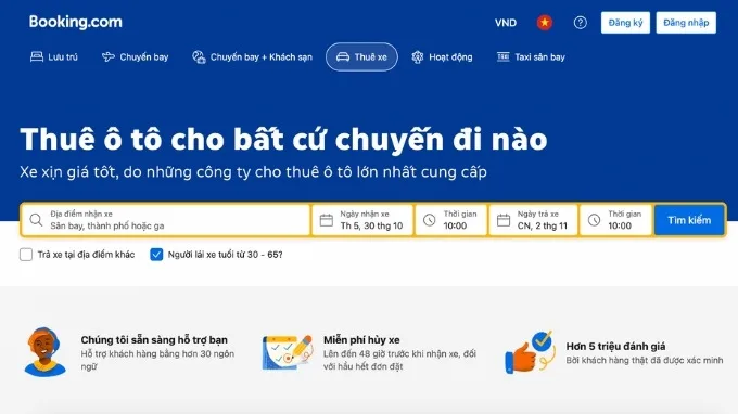 Booking đã mở rộng sang dịch vụ cho thuê xe ô tô tự lái