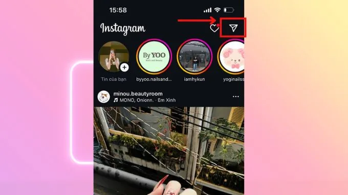 Nhấp vào biểu tượng gửi tin nhắn trên Instagram