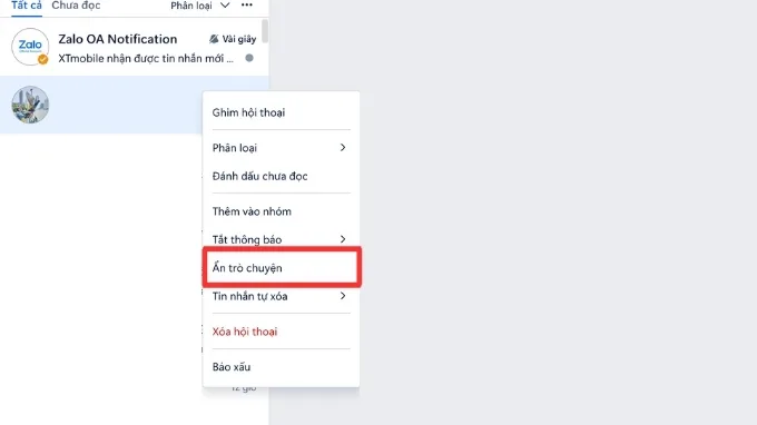 Hướng dẫn cách ẩn tin nhắn Zalo