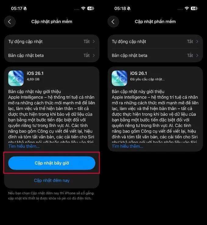 Hướng dẫn cách cập nhật iOS 26.1