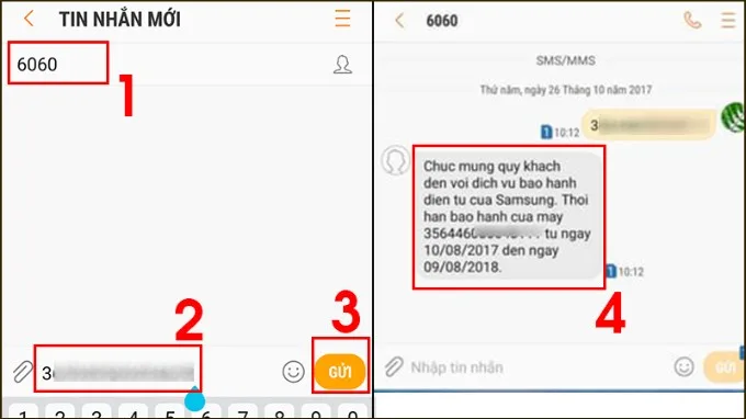 Cách kiểm tra bảo hành qua tin nhắn