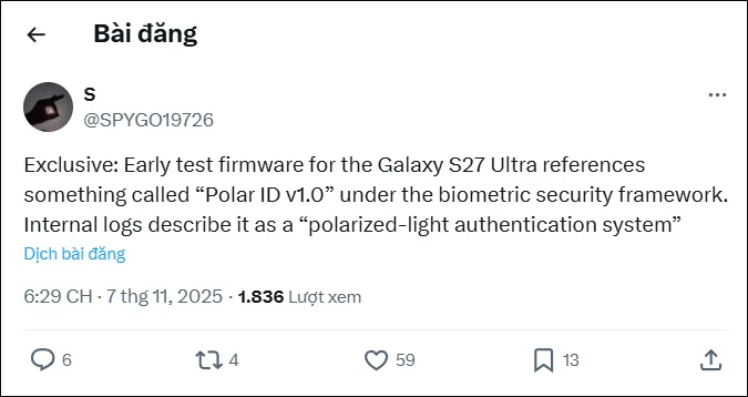 Samsung Galaxy S27 Ultra đang được đồn đoán sẽ sở hữu hệ thống nhận dạng khuôn mặt cải tiến vượt trội