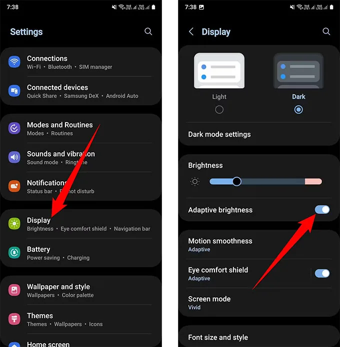 Giảm độ sáng màn hình trên Galaxy A25