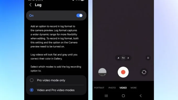 One UI 8 hỗ trợ quay video dạng Log trong Camera