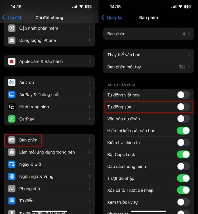 Tắt tính năng Tự động sửa trên bàn phím iPhone