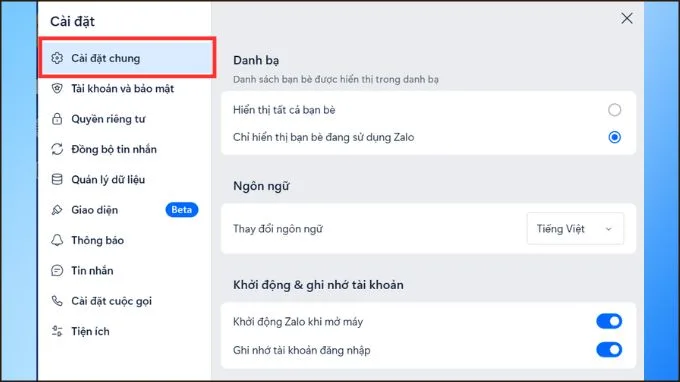 Chọn vào mục Quyền riêng tư trên Zalo
