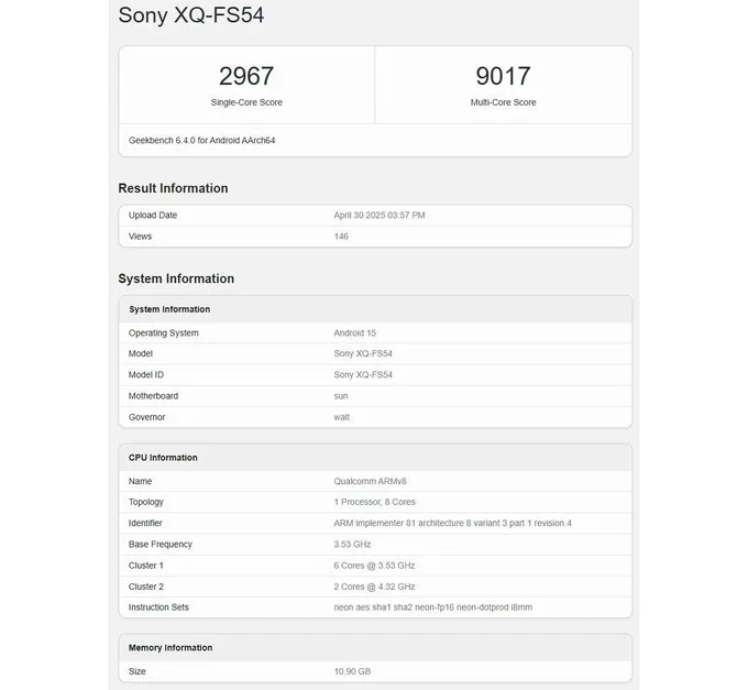 Sony Xperia 1 VII xác nhận dùng chip Snapdragon 8 Elite