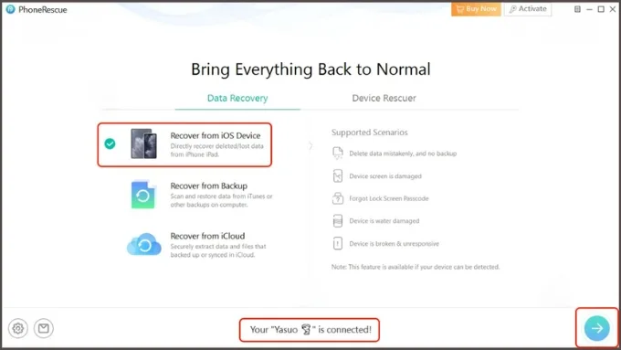 Mở phần mềm, chọn Recover from iOS Device