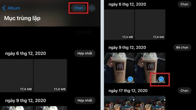 Chọn các ảnh bị trùng lặp trên iPhone