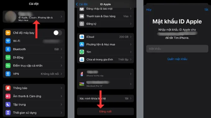 Đăng xuất tài khoản Apple ID và iCloud