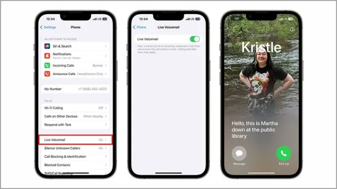 Cài đặt bật Live Voicemail trên iPhone