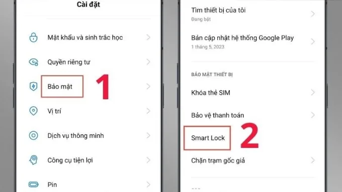 Trong phần các phương thức khóa/ mở khóa, tìm đến Bảo mật hệ thống và chọn Smart Lock
