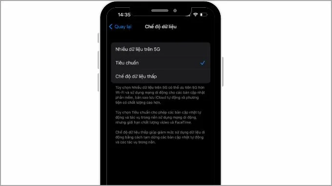 Cài đặt dung lượng dữ liệu 5G