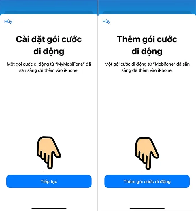Tiếp tục → Thêm gói cước di động