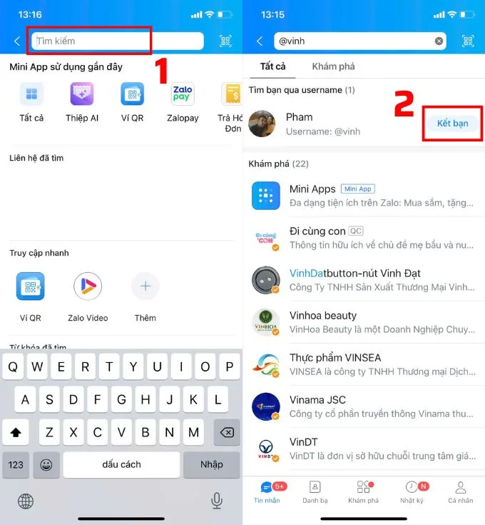 Tìm bạn Zalo không cần số điện thoại bằng username