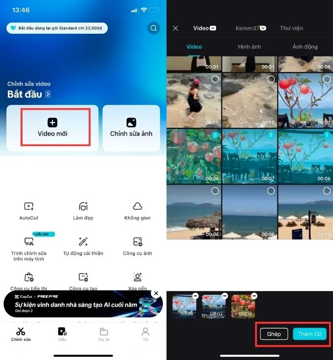 Phần mềm Capcut chỉnh sửa, ghép video trên iPhone