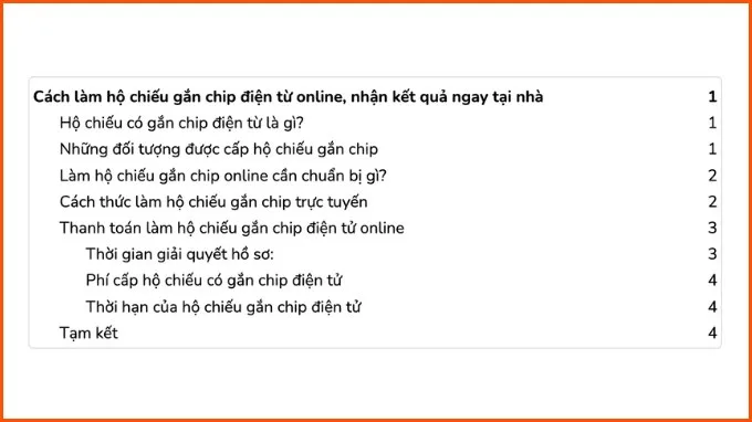 Bảng mục lục dạng tab trắng